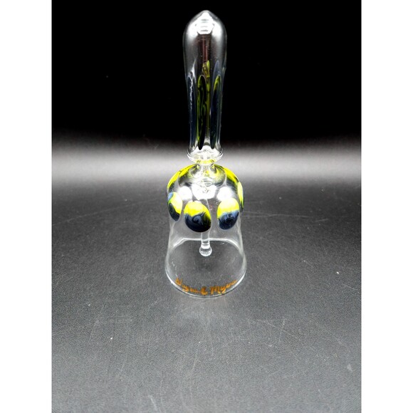 Vintage Wayne E. Meyers Blown Glass Bell Blue and Yellow Swirls - Picture 1 of 8